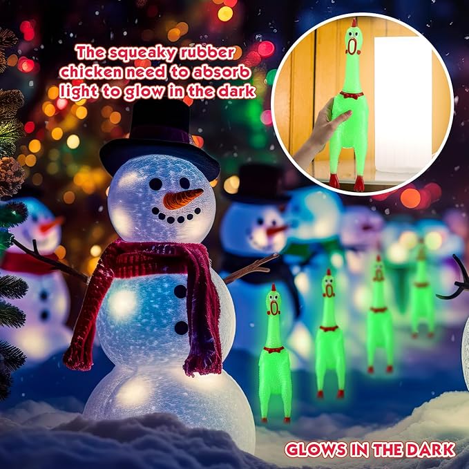 Honoson 16 Pcs 15.75 Inch Large Glow in The Dark Rubber Chicken Bulk Luminous Screaming Rubber Chickens Squeaky Toy Fluorescent Novelty Prank Gag Gift Noise Makers Party Favors for Adults Games