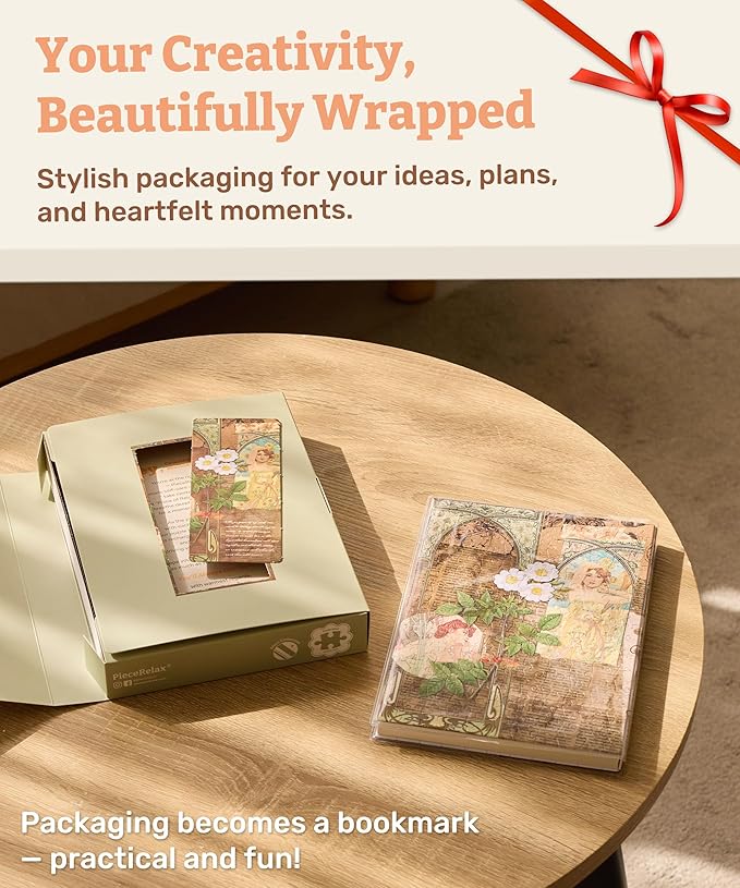 PieceRelax A5 3D Puzzle Journal for Adults, 300 Piece Plastic Jigsaw Book Cover (Includes Notebook) - Alphonse Mucha - Reverie Diary, Unique Gift [YA1057]