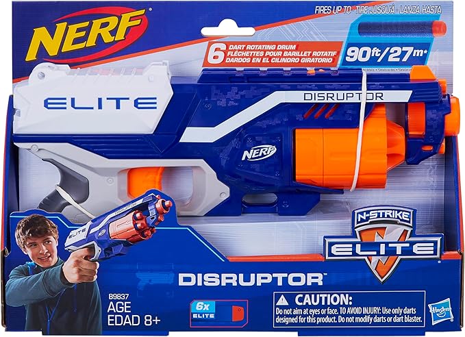 NERF Disruptor Elite Blaster - 6-Dart Rotating Drum, Slam Fire, Includes 6 Official Nerf Elite Darts - for Kids, Teens, Adults (Amazon Exclusive)
