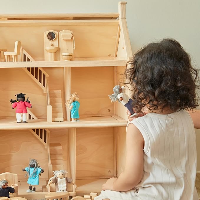 PlanToys® Grandmother Wooden Dollhouse Figurine | Poseable 1:12 Scale Mini Doll (5 Inch) | Dollhouse Accessories for Pretend Play | Eco-Friendly Montessori Toy for Kids Ages 3+