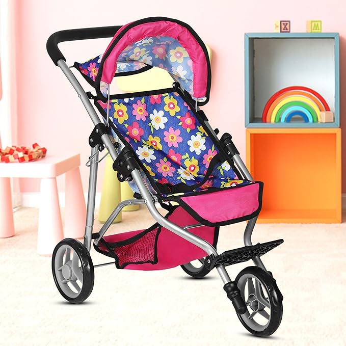 fash n kolor® Baby Doll Stroller Gift for Kids, Toy Doll Stroller with Adjustable Canopy & Storage Basket Push Pram Baby Stroller for Dolls - Foldable Doll Stroller for Pretend Play Dolls Accessories
