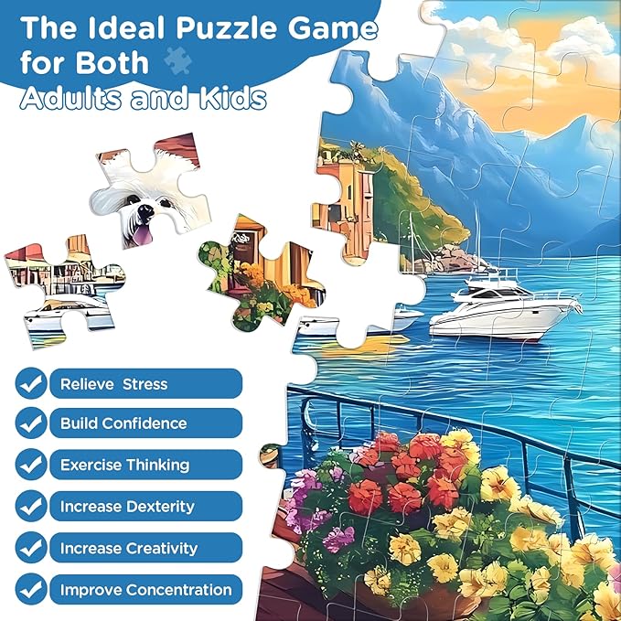 Jigsaw Puzzles 500 Pieces for Adults, Bichon Frise Flower Seagull Puzzles 500 Pieces for Adults Seniors, Dust-Free Landscape Adult Jigsaw Puzzle, Challenging Puzzle Great Gift for Friends