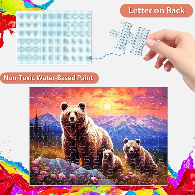 100 Piece Puzzles for Kids Ages 4-6 Brown Bear Family Puzzles for Kids Ages 6-8 8-10, 100 Piece Senior Jigsaw Puzzle for Toddlers Kids Puzzle Age 3-5 Toys Birthday Gifts for Boys Girls Adults