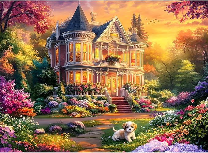 300 Piece Puzzles for Adults, Jigsaw Puzzles 300 Pieces Beautiful House Building Puzzle, Dog Puzzles for Adults Kids Seniors Recycled Cardboard Puzzle Games Family Activity Night Gift Toy 20.5x15in
