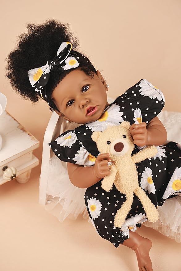 HOOMAI Reborn Baby Black Dolls African American Lifelike Silicone Doll Realistic 22.8 Inch with Cloth Body Birthday Gift Set