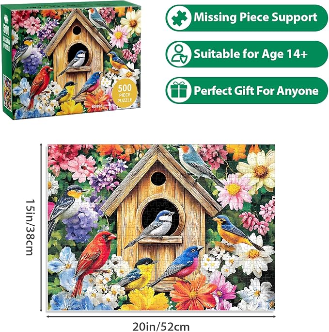 500 Pieces Puzzle for Adults,Birds Flower Puzzle, Recycled Cardboard Animals Jigsaw Puzzles 500 Pieces,Challenging Puzzles Game Home Decor Birthday Party Gift Toy for Adults Seniors 20.5 * 15 in