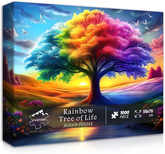 Rainbow Tree of Life Puzzles for Adults 1000 Pieces, Colorful Landscape Gradient Jigsaw Puzzle, Tree Nature Puzzle Scenery