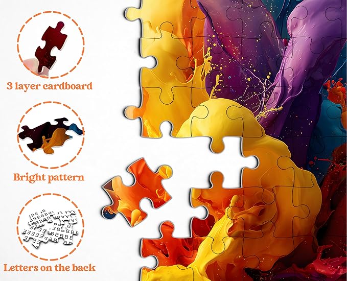 Impossible Puzzles for Adults 1000 Pieces, Larkipuzz Art Gradient Rainbow Puzzle, Unique Paint Splatter Jigsaw Puzzles for Home Decor