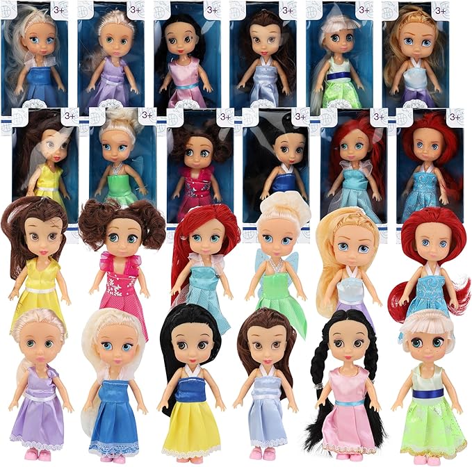 Liberty Imports 12 Pack Little Royal Princess Dolls - Mini Pocket Size Toddler Toys Fantasy Pretend Play Set with Dress, Accessories for Kids, Girls Dollhouse, Party Favors (5-inches)