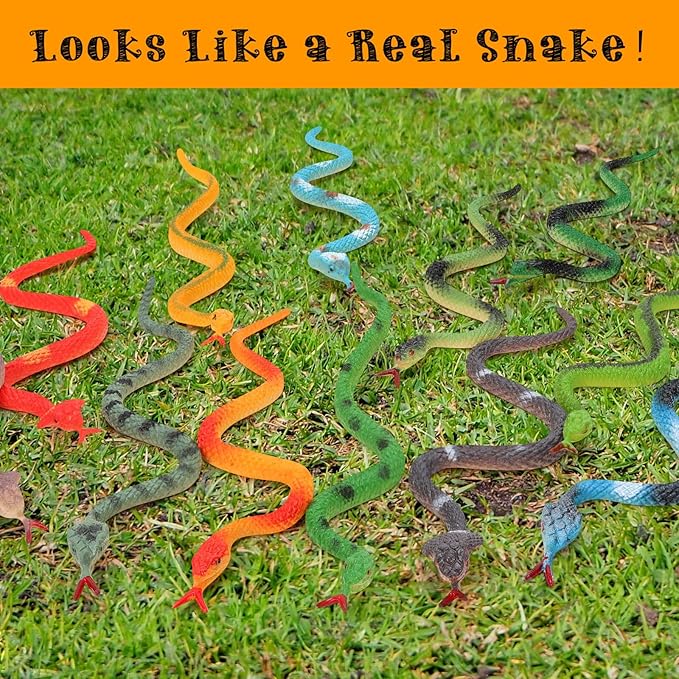 24 Pcs Colorful Realistic Snakes Rubber Mini Plastic Snakes Prank Snake for Party, Tricking People, Garden Props Decorations, 4in