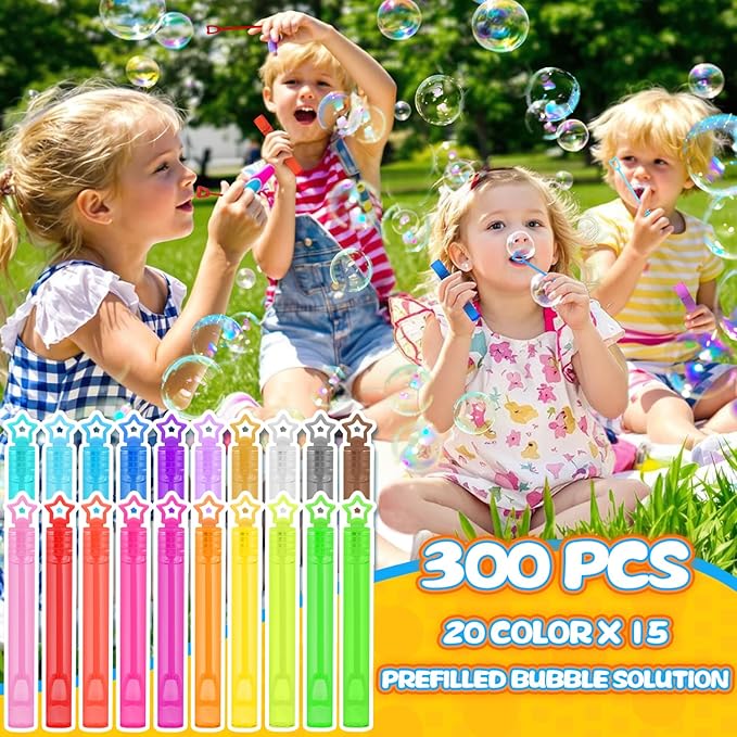 300 Pack 20 Colors Neon Bubbles Bulk in Gift Box, Mini Star Bubble Wand Party Favors for Kids, Birthday Treats, Party Supplies, Goody Bag Stuffer, Classroom Giveaways, Carnival Prizes Toy for Toddlers