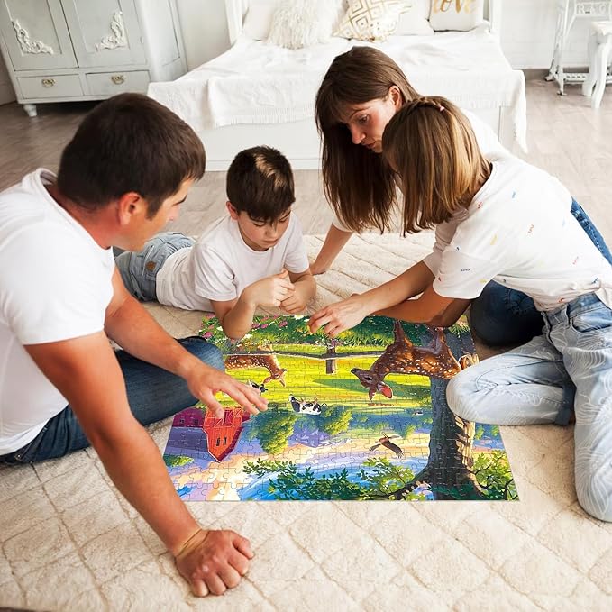 300 Pieces Puzzles for Adult Jigsaw Puzzle 300 Piece Children Elderly Puzzle Deer Cow Farm Puzzle Gift for Mom Dad Family Friend Family Activity Games Home Decor Wall Art 20.5x15IN