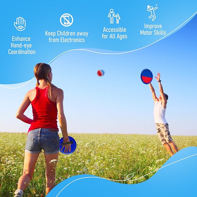 Richball 4-in-1 Outdoor Sports Ball Set for Kids – Soccer, Basketball, Volleyball and Toss & Catch Paddle Ball Game – All-in-One Gift Stocking Stuffers for Kids Boys & Girls Ages 3+