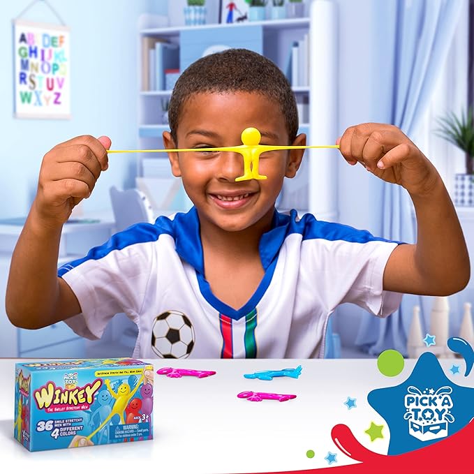 Pick A Toy Sticky Stretchy Happy Man Toy Party Favors for Kids: Rubber Sensory Toys Set of 36 - Classroom Small Prizes for Birthday Goody & Easter Egg Fillers
