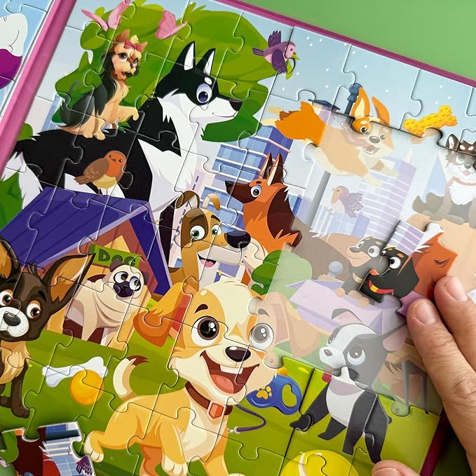 QUOKKA Magnetic Puzzles for Kids Ages 3-5 – 2x48 Pieces Travel Games for Toddlers 2-4 – Cats & Dogs Learning Magnetic Puzzles for Kids Ages 4-8 – Educational Puzzle Gift Toy for Boys and Girls