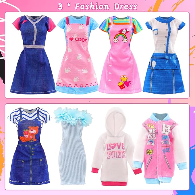 22 PCS Doll Sport Clothes and Accessories for 11.5 Inch Girl Doll Including 4 Fashion Dresses 6 Tops 6 Pants 5 Flat Shoes 2 Sunglasses 2 Shoulder Bag and 3 Water Cup