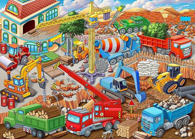 Puzzles for Kids Ages 5-8 6-8 8-10 Year Old - Busy Engineering Vehicle - 100 Pieces Jigsaw Puzzle for Kids 100 Piece Puzzle for Adults Learning Educational Puzzles for Boys Girls