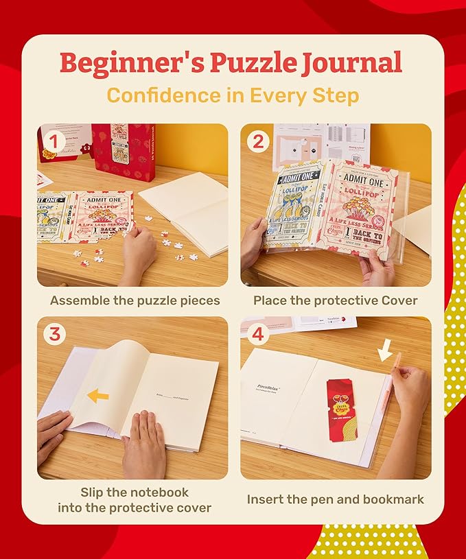 PieceRelax A5 3D Puzzle Journal for Adults, 300 Piece Plastic Jigsaw Book Cover (Includes Notebook) - Chupa Chups_Timeless Memories - Fun Pass, Unique Gift [YA1067]