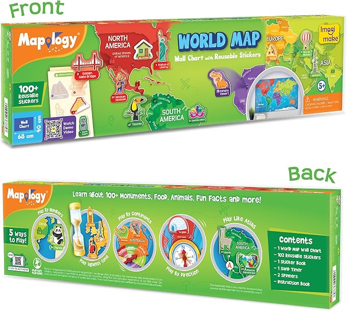 Imagimake Mapology World Map with Reusable Stickers | Geography Game for Kids Ages 5-8 | Learning Toys | Activities for Kids Ages 8-12 | Stem Toys | Gifts for Girls & Boys Age 5,6,7,8,9,10,11,12