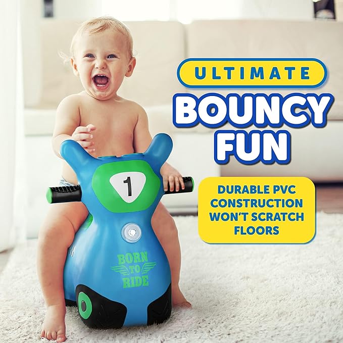 Waddle Bouncy Hopper Inflatable Hopping Animal Scooter, Indoors and Outdoor for Toddlers and Kids, Pump Included, Boys and Girls Ages 2 Years and Up (Blue Zoomer)