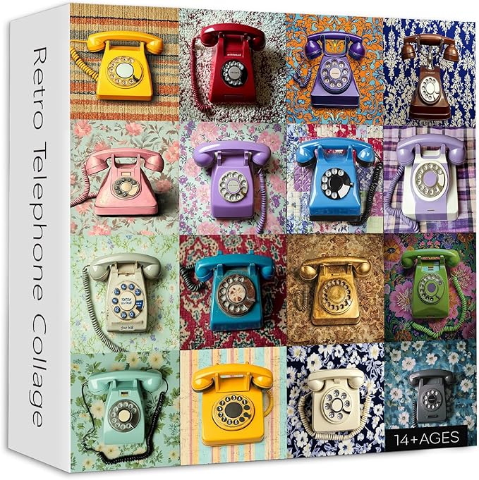 PICKFORU Retro Telephone Collage Jigsaw Puzzles 1000 Pieces, Colorful Wired Telephones Puzzles for Adults, Vintage Art Collection Jigsaw Puzzle