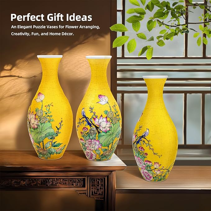 3D Puzzle Vase for Adults, 160 Piece Unique Flower Vase, Crafts for Adults, Home Decor Gift for Flower Arrangements (Lotus)