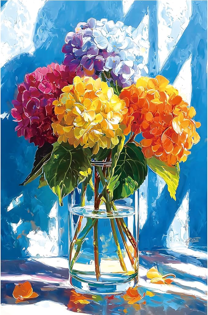 300 Pieces Puzzles for Adults, Hydrangea in Glass Vase Art Jigsaw Puzzles for Family Fun Challenging, Party Game Gifts Decoration (17 x 11 Inch)