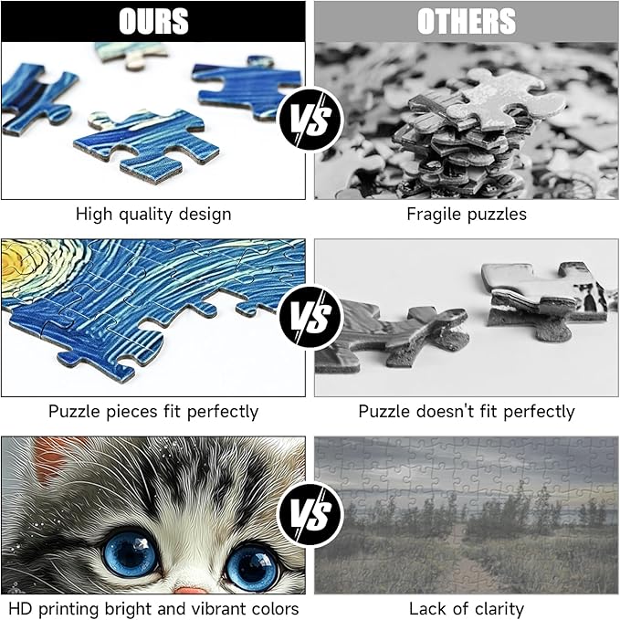 Cute Snowy Cat Puzzles for Adults 1000 Pieces, Winter Snowy Kitten Animal Jigsaw Puzzle with Letters on Back, 22.8X 22.8 Inch Wall Art, Relaxing Family Game, Easter
