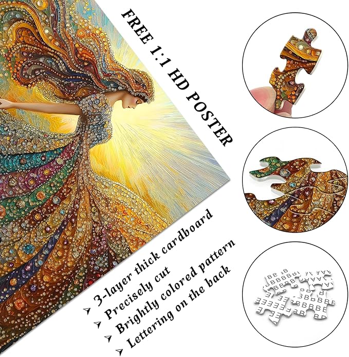 PICKFORU Gemstone Woman Puzzle for Adults 1000 Pieces，Beauty Elegant Lady Jigsaw Puzzle with Colorful Crystal Diamond, Impossible Difficult Hard Challenge for Adults Aesthetic Puzzle