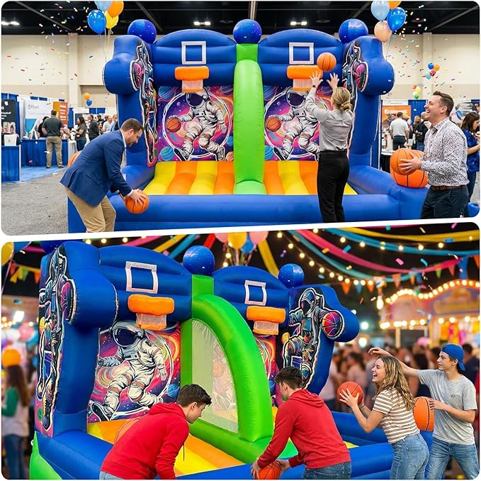 Inflatable Basketball Hoop Shot 13×10×10ft, Blow Up Inflatable Basketball Game with Balls, Air Blower, Inflatable Games for Outdoor Parties, Carnival Events, Lawn Games