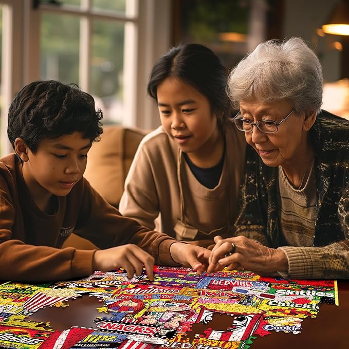 White Mountain 1000 Piece Jigsaw Puzzle Popcorn and Candy Collage Puzzles with Large Pieces for Adults and Family 24"x30" - Movie Snacks