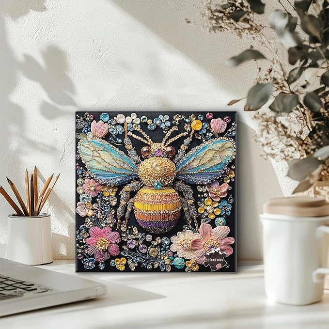 PICKFORU Jeweled Bee Jigsaw Puzzles 1000 Pieces, Diamonds Bumblebee Puzzles for Adults, Challenging Impossible Flowers Art Jigsaw Puzzle