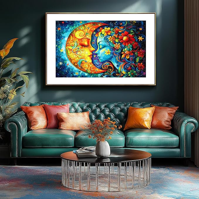 300 Piece Puzzle for Adults Fantasy Sun Moon Flower Face Art Colorful Beautiful Floral Jigsaw Puzzle with Letters on Back Perfect Family Challenge & Game Night Ideal for Adults Seniors (17x11 Inch)