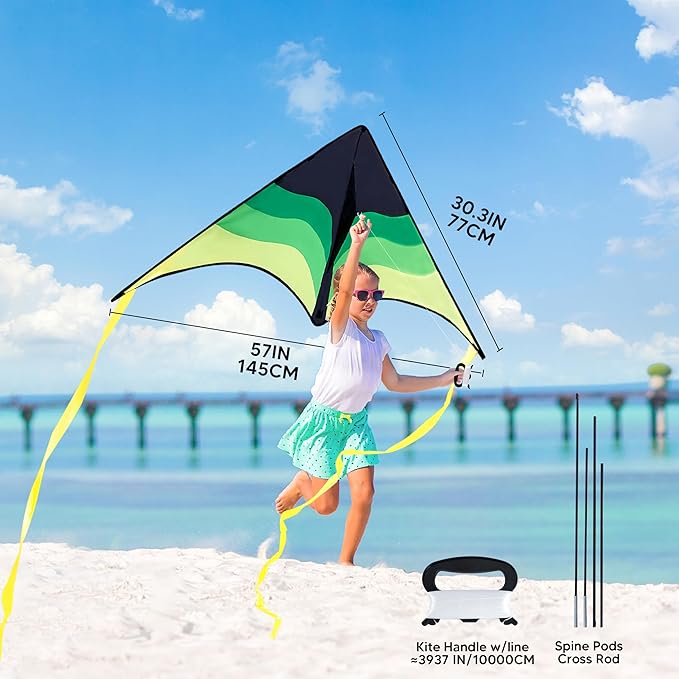 SYNCFUN 2 Packs Large Delta Kite Gradient Green and Yellow– Easy to Fly for Kids and Adults, Beach Kite with 328 ft String for Outdoor Games and Activities