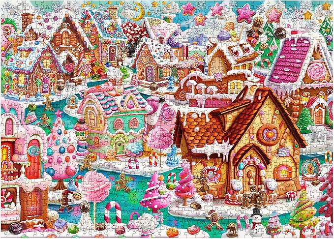 Funny Winter Scenic Puzzles for Adults 1000 Pieces, Magic Candy Cute Jigsaw Puzzles, Pretty Colorful Art Puzzles