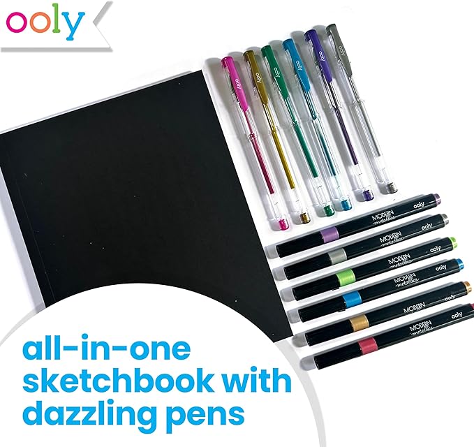 Ooly 13 PC Metallic Drawing Kit Includes 6 Metallic Markers, 6 Metallic Gel Pens and 40 Sheets of Black & White Paper, 20 for Each Color