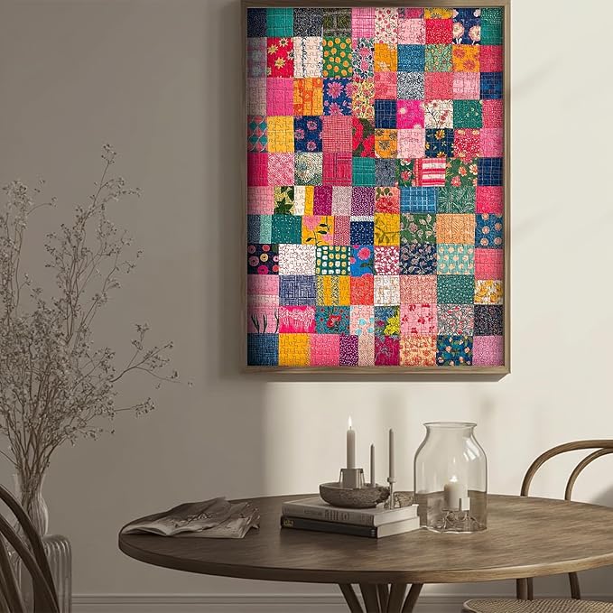 Sewing Patch 1000 Piece Puzzle for Adults, PICKFORU Vintage Quilt Patchwork Flower Art Puzzles, Impossible Difficult Colorful Theme as Wall Decor