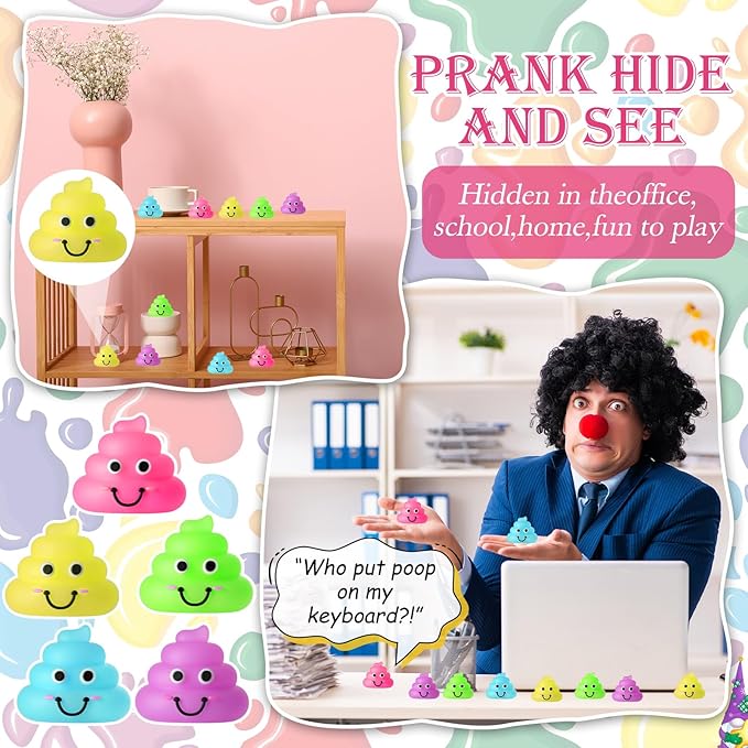 Leyndo 30 Pcs Luminous Small Poop Figures Bulk Glow in The Dark Fake Poop Toys for Prank Hide and Seek Goodie Bags Stuffers Party Favors Prizes Interactive Gag Gifts