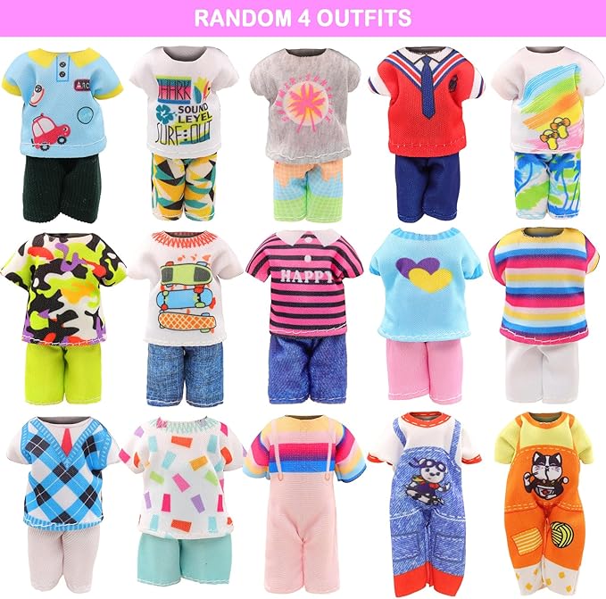 26 PCS for Mini 6 Inch Doll Clothes and Accessories Include 4 Tops, 4 Pants, 4 Dresses, 2 Shoes, Pink Sunglasses 1 Skate and 14 Life Accessories for 5.3 Inch - 6 Inch Dolls