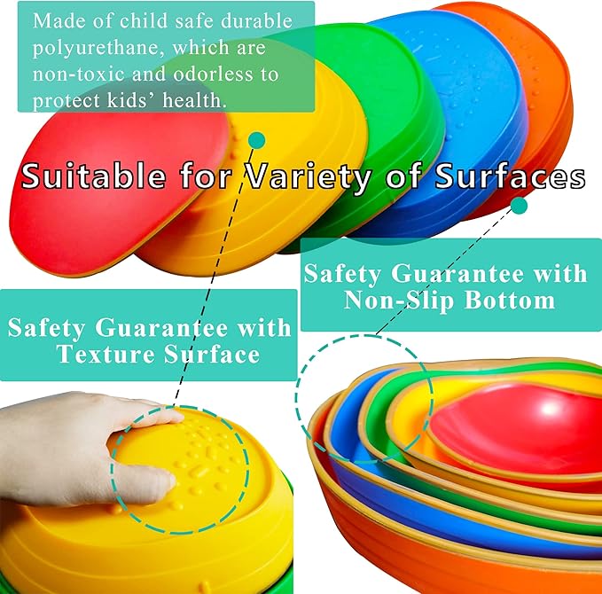 10 PCS Balance Stepping Stones for Kids, Obstacle Course Play Outdoor Backyard Activities Equipment Helps Build Children's Coordination and Confidence, Non-Slip Surface and Edging