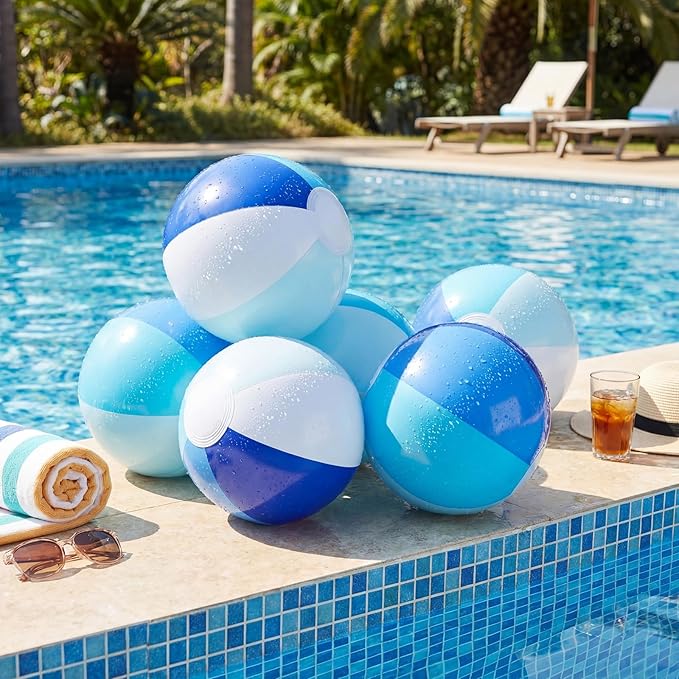 Realspring 12 Pcs Pastel Inflatable Beach Balls Kids Bulk Blue Stripe Jumbo Big Beach Balls Pool Floating Toys for Adults Water Games Baby Shower Birthday Summer Swimming Party Decor Favor(10 Inch)