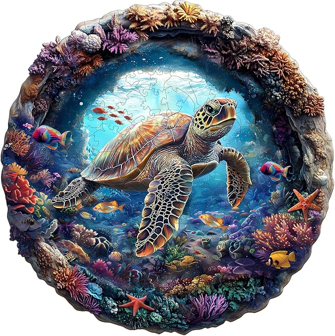 Wooden Puzzles for Adults, 3D Vision Turtle Wooden Jigsaw Puzzles with Unique Shape, Adult Jigsaw Puzzle, Birthday Gifts for Adults, 8.5"x8.5"-100pcs