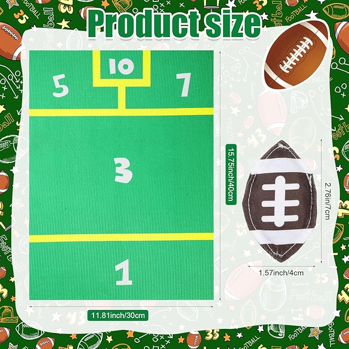 Football Bean Bag Toss Set with Green Soccer Field Carpet and 8 Pcs Mini Bean Bags Cornhole Set for Holiday Backyard, Beach Camping Family Party Activities