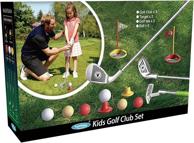 Kids Golf Clubs Set for 3-8 Years Old, Adjustable, Indoor & Outdoor, Includes 3 Clubs, 2 Golf Holes with Flags, 2 Tees, 6 Balls, Sports Toy for Boys Girls Birthday