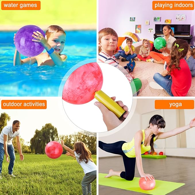 4 Pcs Playground Balls with Pump, 9 inch Inflatable Bouncy Balls for Kids, School, Beach, Kickball DodgeBalls and Indoor Outdoor Plays