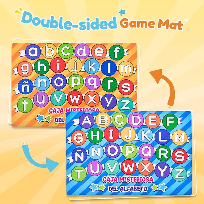 JoyCat Spanish Mystery Alphabet Box - Caja Misteriosa del Alfabeto for Kids, 27 PCS Spanish Letters & Sounds Sorting Game, Fine Motor Learning Toys for Preschool, Kindergarten, Easter Basket Stuffers