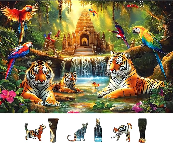 500 Piece Puzzles for Adults, Jungle Tigers & Parrots, Impossible Hard Difficult Challenging Jigsaw Puzzles for Adults 500 Pieces, Party Game Gifts Decoration (23 x 15 Inch)
