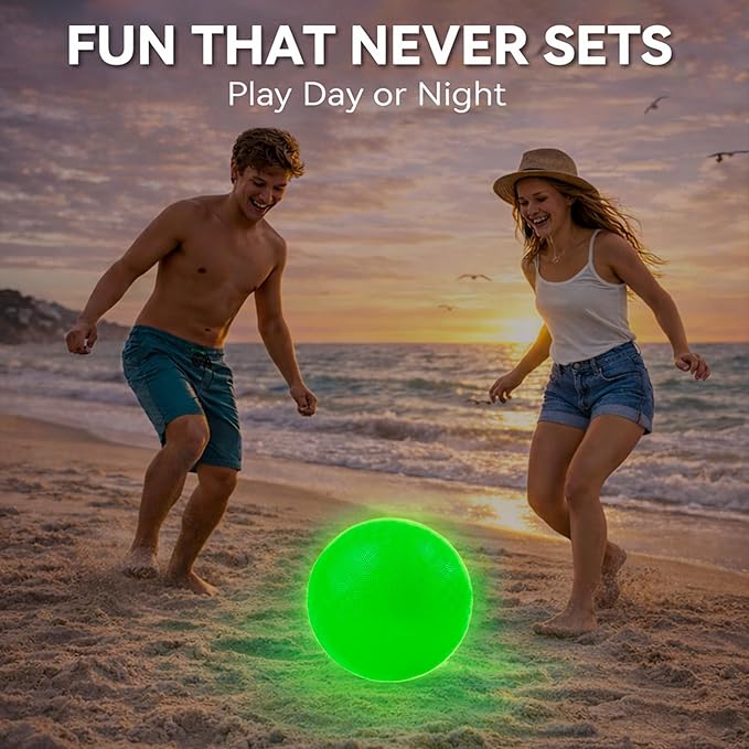 Glow in The Dark Ball 2 Pack, 8.5 Inch Light Up Kickball Playground Ball with 2 Mesh Bags & Hand Pump,No Battery Needed,Charge by Sunlight or Indoor Light, Green Luminous Rubber Bouncy Balls,Gift Box