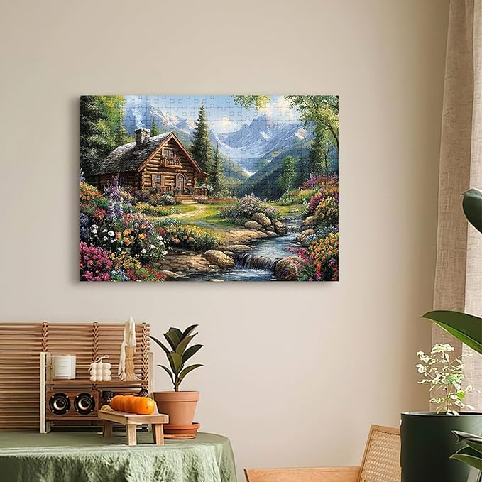 500 Piece Puzzle for Adults, Spring Riverside Cabin Jigsaw Puzzles 500 Pieces, Village Nature Puzzles for Adults 500 Pieces, Home Decor Birthday Party Gift Toy for Men Women Elders, 20.5 x 15 in