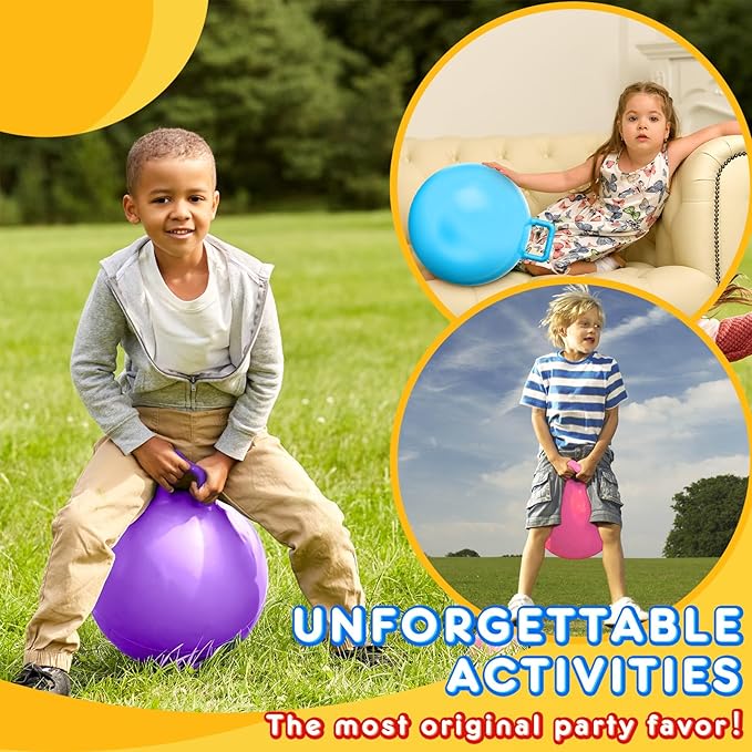 Lewtemi 3 Pcs 18 Inch Bouncing Ball with Handle, Outdoors Hopper Jumping Hopping Ball and Air Pump for Sports Exercise (Light Pink, Light Blue, Purple)